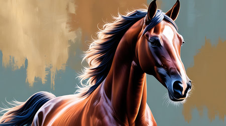 Horse portrait with long mane and black mane. 3D renderingの素材