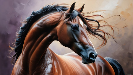 Horse portrait in color background. Digital painting. 3d renderingの素材