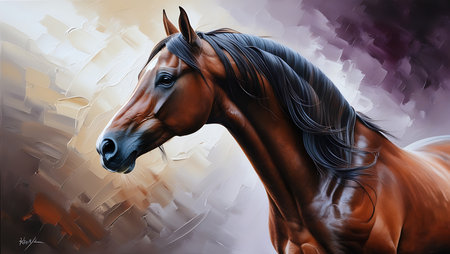 Horse portrait in digital painting style. Digital painting of a horse.の素材