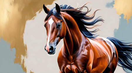 Horse portrait with long mane and black mane. Digital painting.の素材