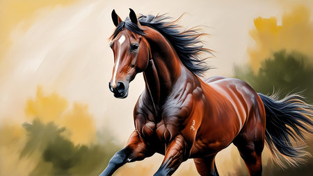 Illustration of a bay horse with a black mane. Digital painting.の素材