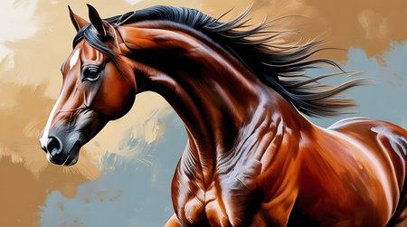 Digital painting of a bay horse with mane and mane.の素材