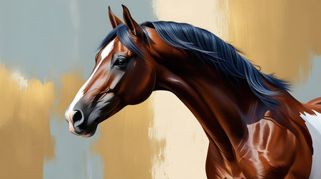Portrait of a purebred bay stallion. Digital painting.の素材