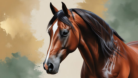 Portrait of a bay horse with long mane. 3D renderingの素材