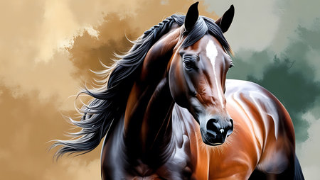 Horse portrait with black mane and long mane in motion.の素材