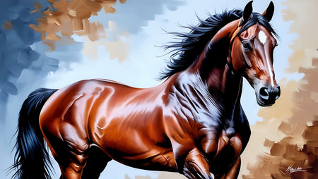 Digital painting of a bay horse on white background. Art design.の素材