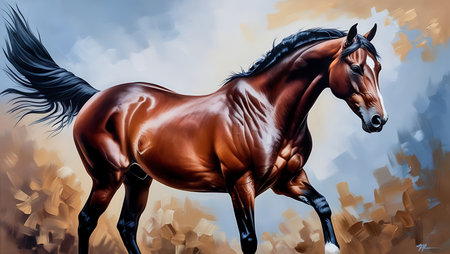 Horse portrait. Digital painting. Realistic 3D rendering.の素材