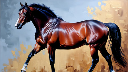 Digital painting of a horse in motion on canvas. Artistic illustrationの素材