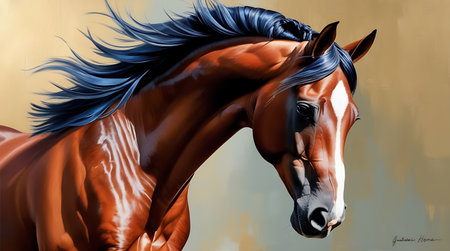 Portrait of a bay horse with a black mane. 3d renderingの素材