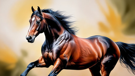 Realistic 3D Render of a Horse with Colorful Abstract Backgroundの素材