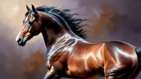 horse portrait on a background of fire and smoke. Digital painting.の素材