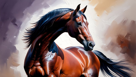 Digital painting of a horse in motion, with space for text.の素材
