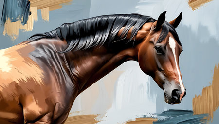 Illustration of a horse with a paint brush in the background.の素材