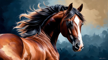 Illustration of a horse with long mane. Digital painting.の素材