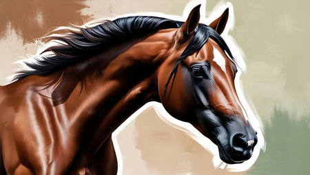 Illustration of a bay horse with halter in the background.の素材