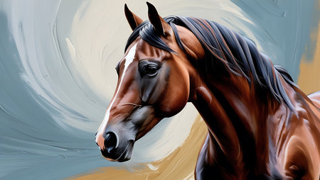 Horse portrait in motion. Digital painting. 3D rendering.の素材