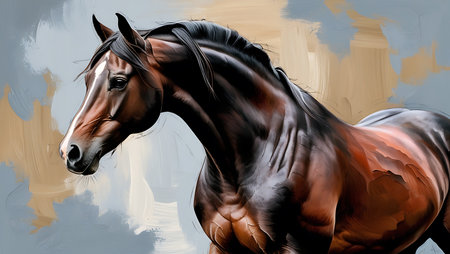 Digital painting of a bay horse. Digital painting of a horse.の素材