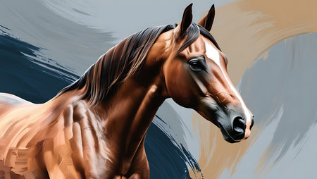 Horse portrait on abstract background. Digital painting. 3D renderingの素材