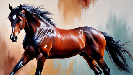 Horse in motion. Realistic illustration of a bay horse.の素材
