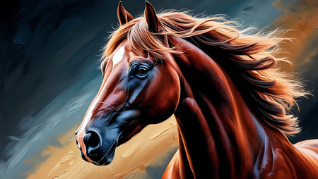 Beautiful horse portrait. Portrait of a purebred horse. Digital painting.の素材