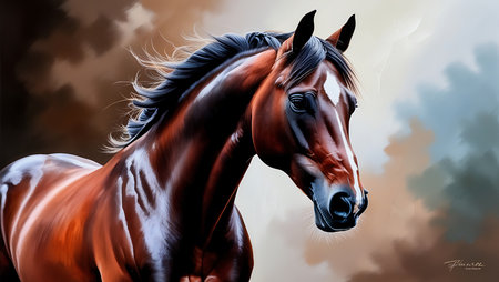 Beautiful bay horse portrait. Realistic illustration of a horse.の素材