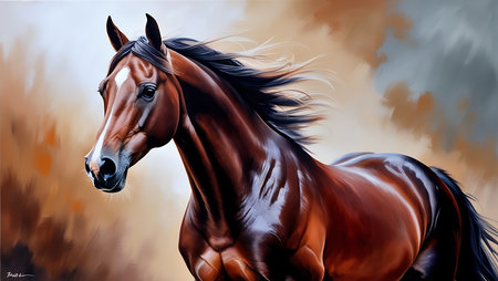 Beautiful horse portrait. Realistic illustration of a bay horse.の素材