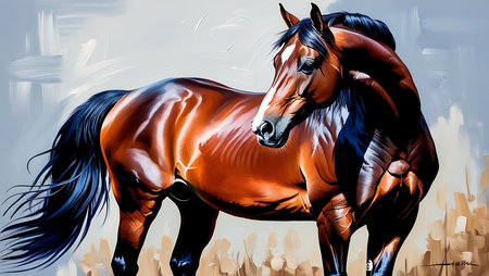 Horse portrait on white background. Digital painting. 3d renderingの素材