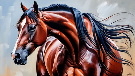Horse with long mane. Realistic painting. Artwork.の素材