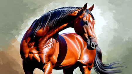 Horse art illustration painting design. Horse with long mane.の素材