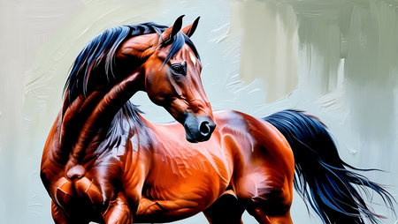 Beautiful horse portrait in oil painting style. Horse on canvas.の素材