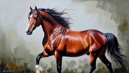 Horse painting on canvas. Realistic painting of a horse.の素材