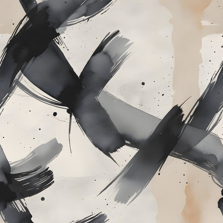 Seamless pattern with black brush strokes. Abstract watercolor background.の素材