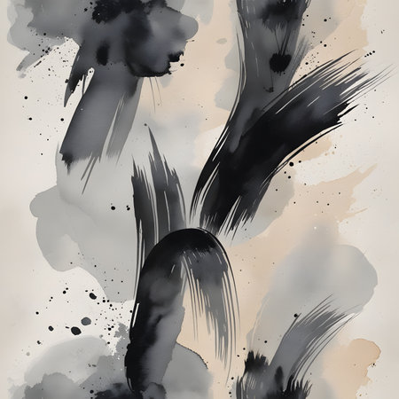 Seamless pattern with black brushstrokes and splashes.の素材