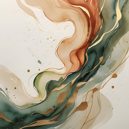 Abstract background with gold and green liquid splashes. Vector illustration.の素材