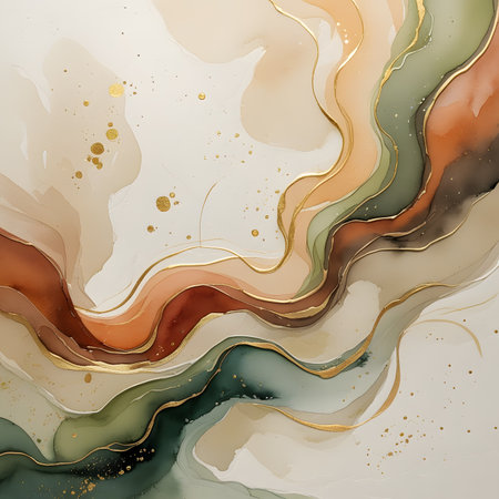 Abstract watercolor background with gold and brown stains. Vector illustration.の素材