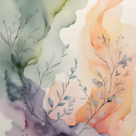 Abstract watercolor background with floral elements. Hand-drawn illustration.の素材