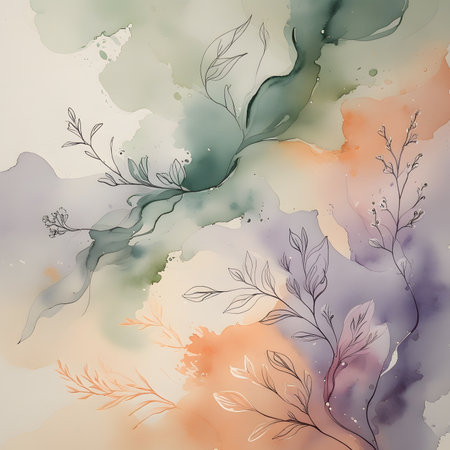 Seamless pattern with watercolor leaves and branches. Vector illustration.の素材