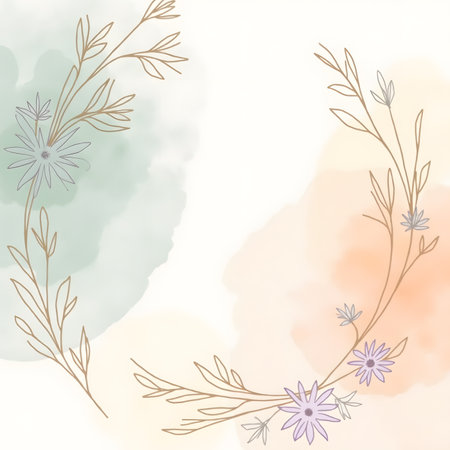 Hand drawn watercolor background with flowers and leaves. Vector illustration.の素材