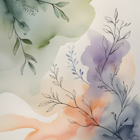 Abstract watercolor background with leaves and branches. Vector illustration for your designの素材