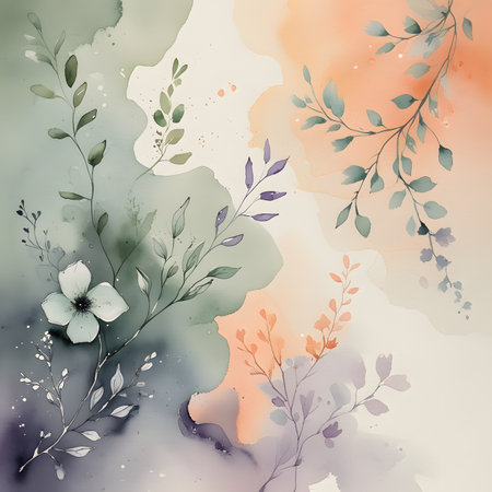 Watercolor floral background with leaves and branches. Hand drawn vector illustration.の素材