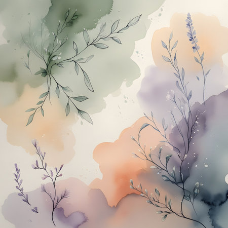 Watercolor floral background with leaves and branches. Hand drawn vector illustration.の素材