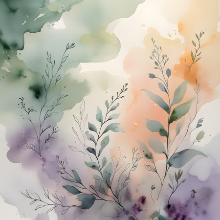 Watercolor floral background. Hand drawn watercolor flowers and leaves.の素材