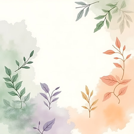 Watercolor floral background with hand drawn branches and leaves. Vector illustration.の素材