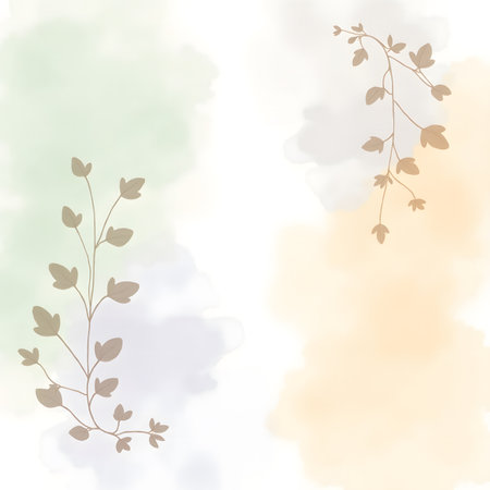 Watercolor floral background with leaves and flowers. Hand-drawn illustration.の素材