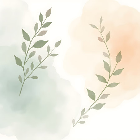 Watercolor floral background with hand drawn twigs. Vector illustration.の素材
