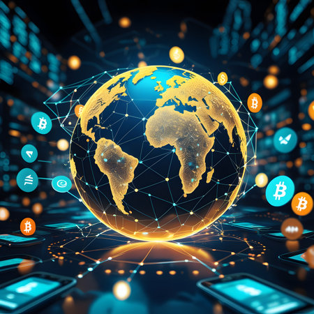 Global network connection concept. 3d rendering toned image double exposureの素材