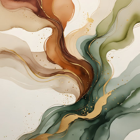 Abstract background with gold and brown alcohol ink stains. Vector illustration.の素材