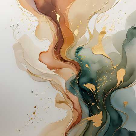 Abstract watercolor background with gold and brown stains. Vector illustration.の素材