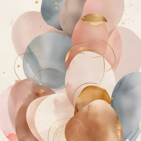 Abstract background with watercolor stains and golden elements. Vector illustration.の素材