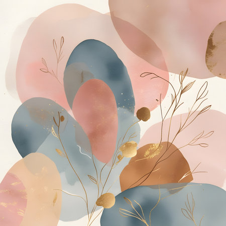 Abstract watercolor background with floral elements. Hand-drawn illustration.の素材